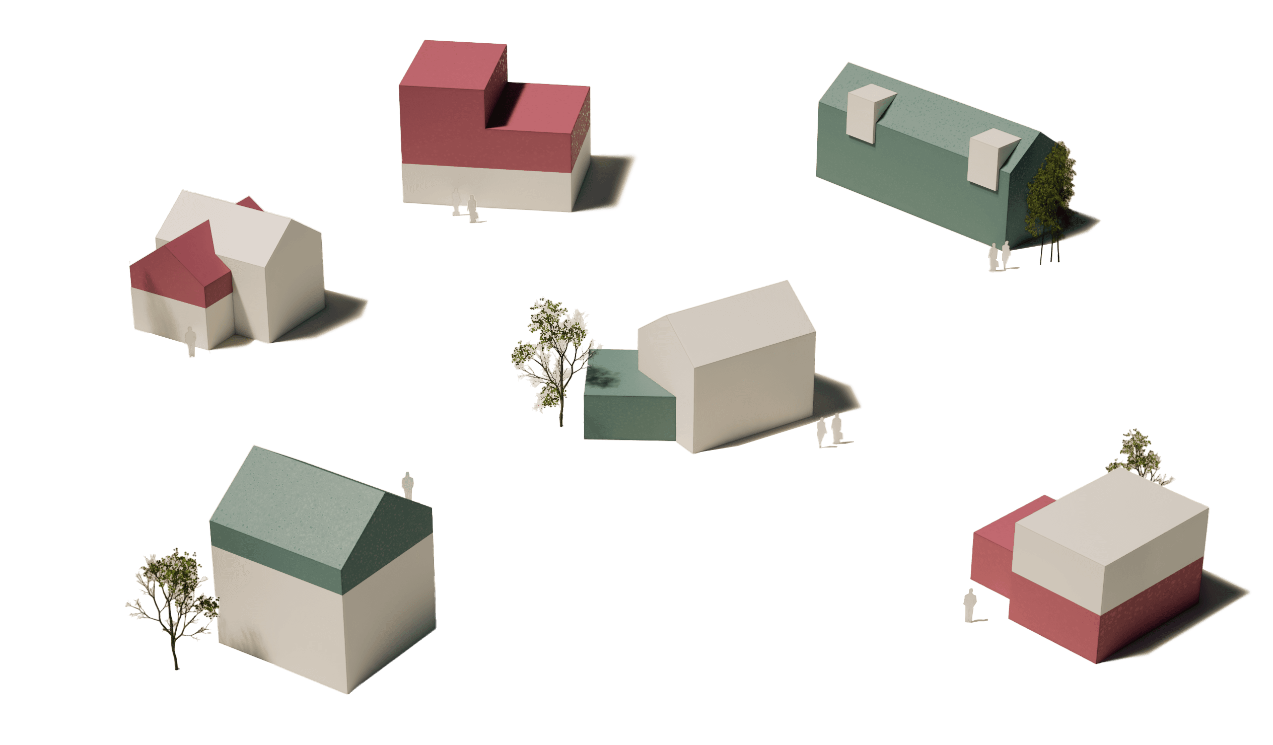 Massing studies — housing forms built from the Elsi system