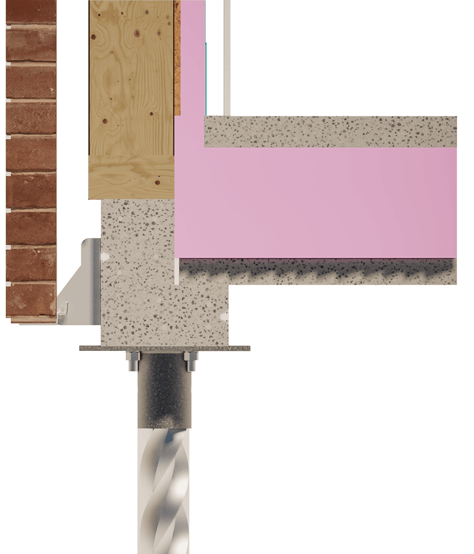 Construction cross-section — wall, insulation and foundation junction detail